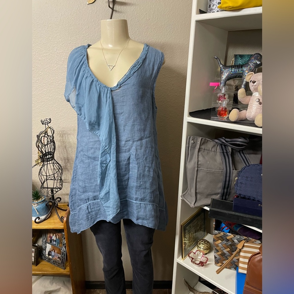Guc L Angela Mara 100% Italian Linen Top